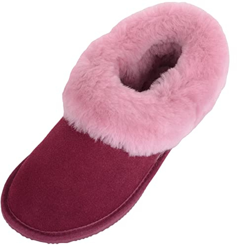 SNUGRUGS Womens Genuine Full Sheepskin Boot Slipper with Thick Sheepskin Cuff