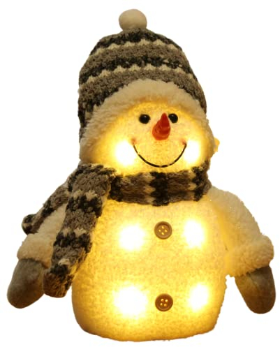 Bambelaa! Bonhomme de neige Coldy - Figurines LED décoratives de Noël - Petit gris et blanc - Éclairage intérieur - Décoration de Noël d'hiver