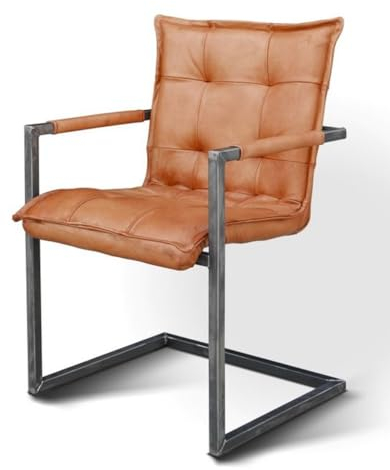 Casa Padrino Vintage Industrial Echtleder Armlehn Stuhl Luxus Sessel Industrie Armlehner Design Möbel Büffelleder, Lederfarbe:Vintage Cognac