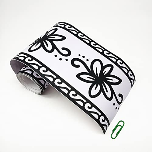 VisitRyl Carta Bordi Adesiva Per Parete Decorazione Autoadesiva Rimovibile Per Cucina Bagno Piastrelle Adesivo Per Pareti Autoadesiva Fiori Neri 10cm x 240cm