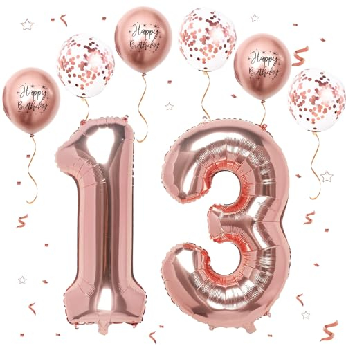 Foil Palloncini Numeri 13 Oro Rosa, VUCDXOP 101 CM Palloncino Numero 13/31, Grande Pallone Numero 13 Numeri Gonfiabili Compleanno Palloncino 13/31 Anni Festa Compleanno - Vola con l'Elio