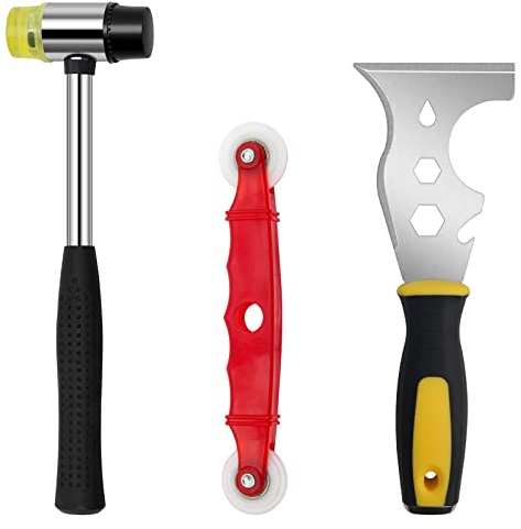 Window Glazing Tool Kit, 3PCS Glazing Tools, Multi-Functions Hammer, Red Window Roller, 13-in-1 Functions Kit for Windows, Doors Hand Tool Sets