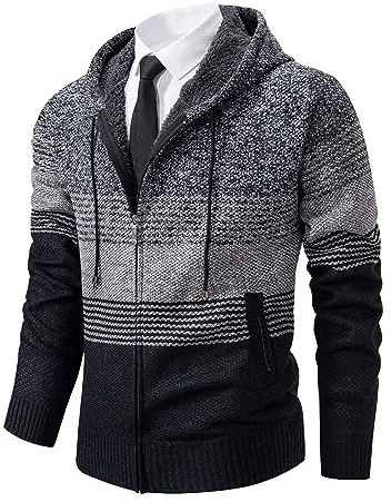 Mylldey Mens Hoodies Knit Sweater, Full Zip Fleece Lined Cardigan Sweaters Casual Regular Fit Knit Hooded Men Sweater Jacket(Darkgray, M)