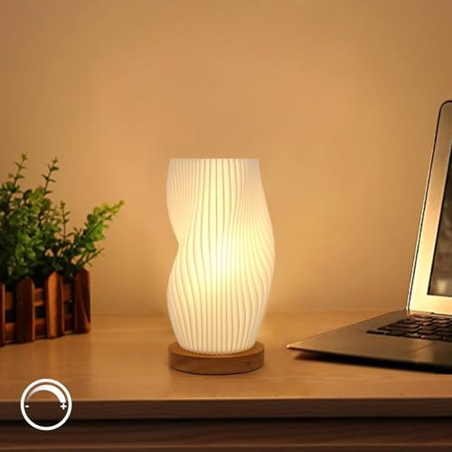 Zenply Dimmable Novelty Small Table Lamp for Bedroom, Vintage Style Striped Night Light, Mini Bedside Lamp for Small Space, Kids Room, Office, Dorm