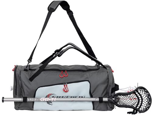 Silverfin Lacrosse Bag |With 2 Stick Holders & Multi Pockets for All of Your Lacrosse Equipment |Use as a Backpack or Duffel Bag| Lacrosse Gear Bag for Boys, Youth, Men With Adjustable Shoulder Straps