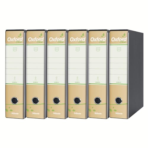 Esselte OXFORD GREEN G85 Registratore con Custodia, con Meccanismo N.1 in Formato Protocollo (23x33) con Dorso da 8 cm, Avana, 100% Carta Riciclata, Conf. da 6 pezzi, 397850501