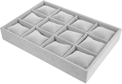 ANDRESLAD Bandeja Organizador De Joyas Con Almohadas Para Relojes Y Pulseras 13.97X9.64X1.96In Soporte Exhibición De Reloj Multifuncional Para Escritorio Y Hogar