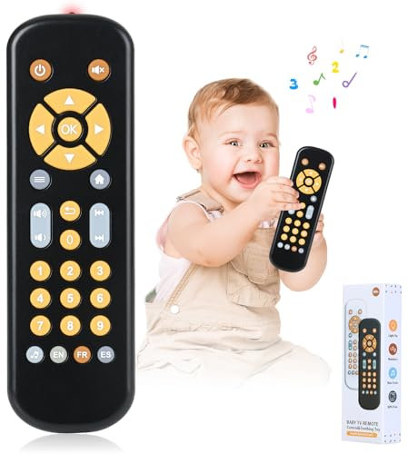 Juguete de control remoto de televisión para bebés a partir de 6, 12 y 18 meses, juguete para bebés a partir de 1 2 años, juguete musical (B-con música), sin funda de silicona transparente para mando