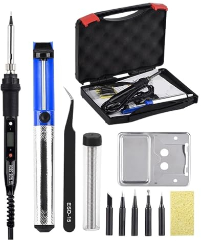 Kit de soldador Kit De Soldadura Eléctrico De Hierro De 80W, Bomba For Desoldar De Pasta De Soldadura Ajustable Con Temperatura, Juego De Herramientas De Soldadura Con Pantalla LCD(Black kit-06)