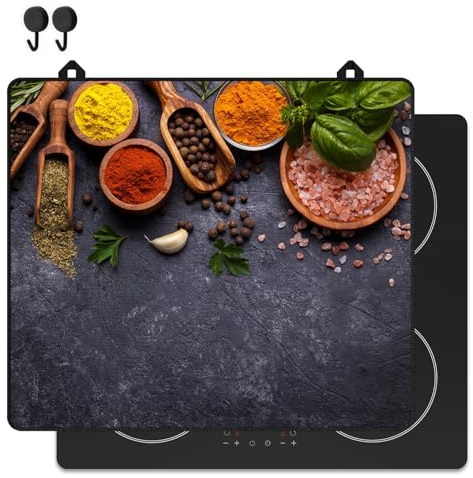 KitchyMist Cubre Vitrocerámica Hierbas y especias - 60x52 cm - Protector Vitroceramica Induccion - Tapa Protectora para Induccion - Panel Antisalpicaduras Cocina