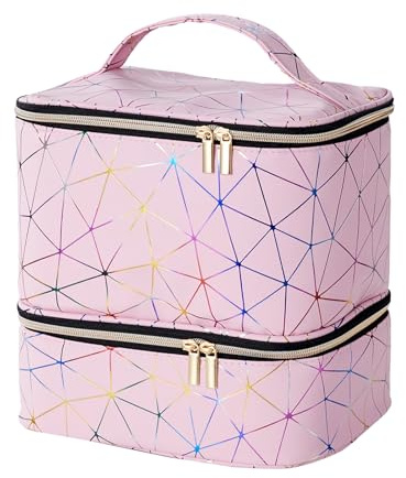 Organizzatore per smalti, 30 flaconcini, borsa per il trasporto di smalti, con manico e custodia per il trasporto, divisori in spugna, grande capacità, contiene 30 flaconi per gel per unghie, rosa,