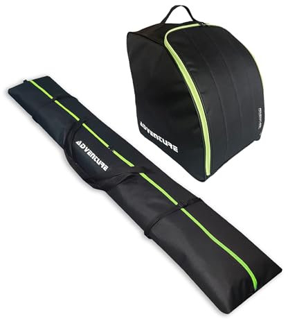 Extrasen Skitasche Set Skisack Und Skischuhtasche Für Schuhe und Helm Ski Tasche Länge 180 cm Wasserdicht Reißfest Robust Reißverschlüsse Grün