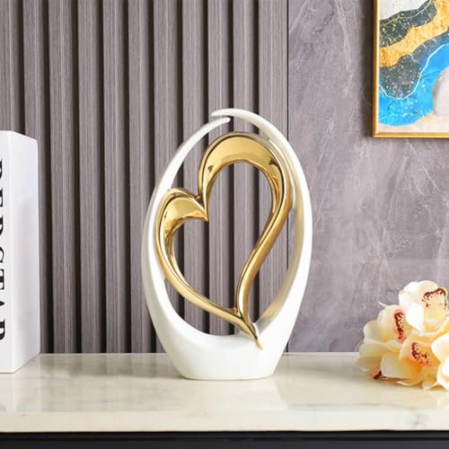 JXCBXJ Estatua de cerámica de corazón, decoración del hogar, estatua de cerámica de arte abstracto moderno, para comedor, sala de estar, oficina, soporte de TV, centro de mesa