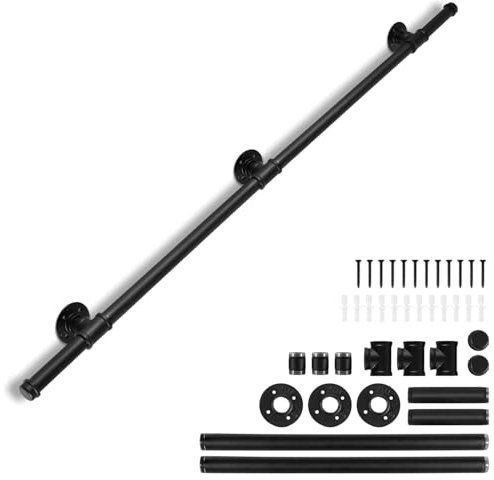 Izrielar Main courante d'escalier - En acier inoxydable - 150 cm - Main courante antidérapante - Noire - Avec accessoires - Pour cage d'escalier, jardin, entrée de maison, couloir