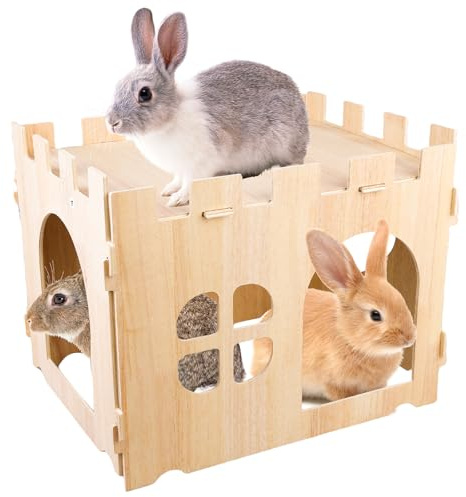 WANDGU Grande Casa per Conigli: Grande Casa per Piccoli Animali, Casetta in Legno per Nascondersi, Ideale per Porcellini d'India, Conigli Nani e Altri Roditori (40 * 30 * 30cm)
