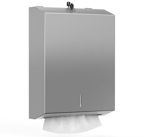 NICEME Distributeur de Serviettes en Papier Verrouillable en Acier Inoxydable pour Serviettes en Papier Pliées en H2 & Z, Capacité de 350 à 550 Feuilles, pour Bureaux, Hôtels et Restaurants, Argenté