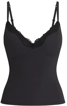 Starryion - Canottiera sexy da donna, con scollo a V profondo, in pizzo, con reggiseno push-up integrato, per l'estate, 2025, nero, L