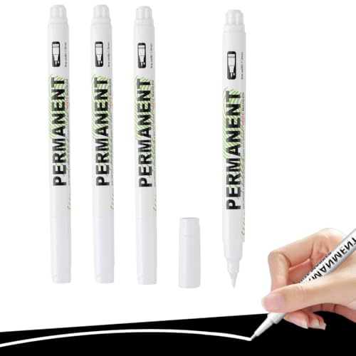 AEKZOX Lot de 4 Marqueur Blanc Permanent Feutre Acrylique Blanc Stylo Indelebile Pointe Fine pour Pierre Bois Métal Dessin Cuir Céramique