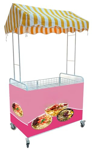 Puesto de mercado de metal plegable con toldo, carrito rodante portátil para venta de alimentos al aire libre