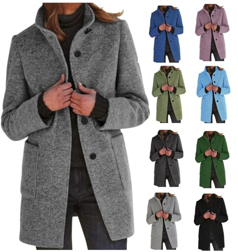 Générique Manteau Femme Hiver,Trench-Coat Mi Longue Boutonnage Chic Manteaux Chaud Jacket avec Poches Élégant Veste Longue Manteau d'hiver à Revers Grandes Tailles Disponibles