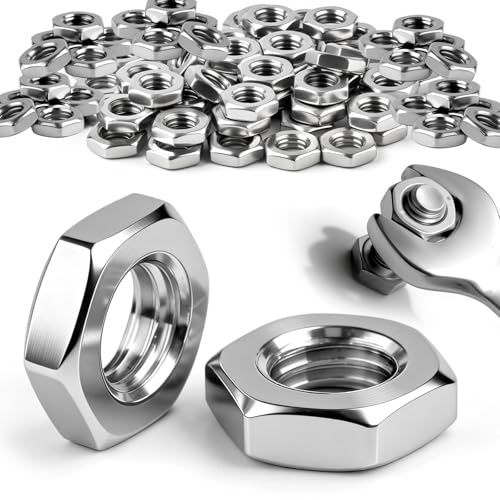qjuwhua 120 Stück M4 Muttern Sechskantmutter DIN 439 Edelstahl A2 V2A Halbmuttern Flachmuttern Hex Nut Niedrige Form für Schrauben Unterlegscheiben Gewindestangen Holz Maschinen und Möbelherstellung