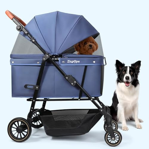 Dog Stroller for Large & Medium Dogs (20–132 lbs), Pet Stroller for 2 Small Dogs, Cat Strollers for 2 Cats, Extra Large Heavy Duty, Foldable & Fully Ventilated Design, Blue