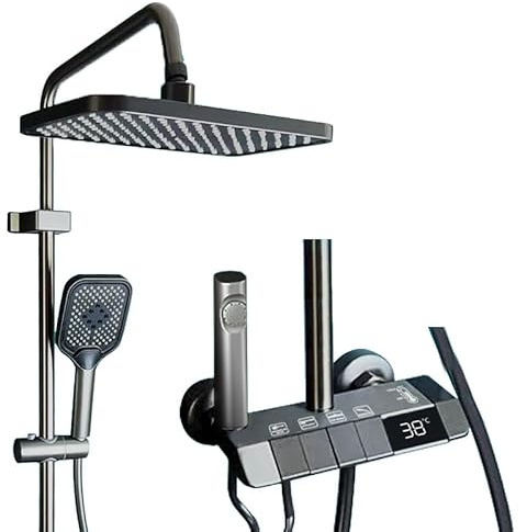 Colonna doccia Termostatica con display digitale LED, 4 modalità, in acciaio inox, colonna doccia con rubinetto, set di rubinetteria per doccia (Thermostatique)
