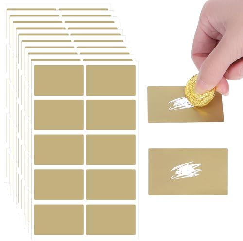 Lot de 100 autocollants carrés à gratter - 35 x 58 mm - Étiquettes dorées à gratter pour bricolage, cartes à gratter, surprises d'anniversaire, mariages, cartes postales, cadeaux, calendrier de
