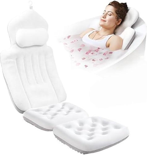 Cuscino per vasca da bagno, 134 x 41 cm, con poggiatesta e supporto lombare, ad asciugatura rapida, delicato sulla pelle con doppio gancio per vasca idromassaggio Wellness
