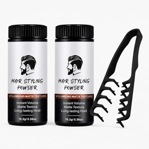 Hair Styling Powder Set for Everyday Matte Volume and 3D Texture, 2 x 10.2g Bottles with Black Comb - Oil-Free, Lightweight Formula for Instant Root Lift, Long-Lasting Strong Hold on Fine,