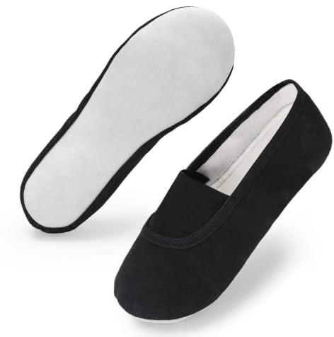 Chaussons de gymnastique unisexes pour fille et garçon - Respirantes - Semelle en cuir de vachette - Doublure en coton - Avec large bande élastique - Pour gymnastique et yoga