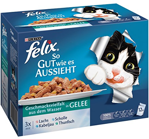 Felix So gut wie es aussieht Fisch Mix 12 x 100 g Katzenfutter von Purina, 6er Pack (6 x 1.2 kg)