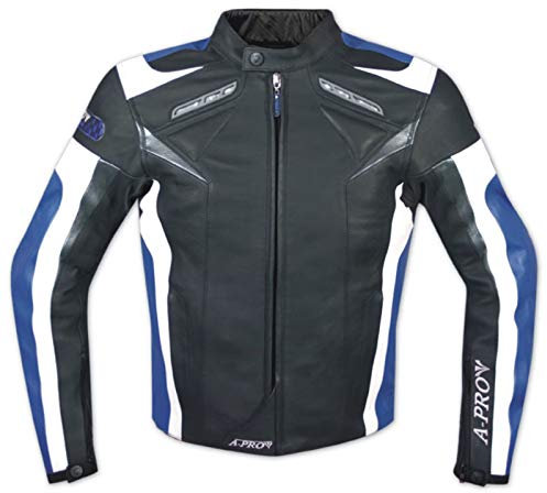 A-Pro Moto Giacca Pelle Motociclismo Sport Gilet Estraibile Protezioni CE Blu L