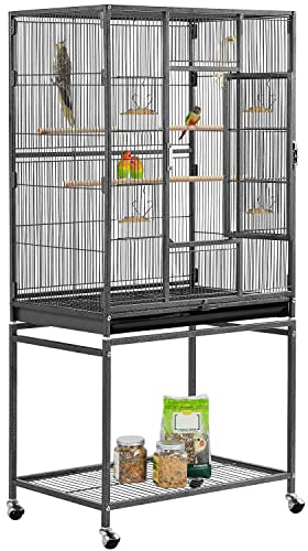 Yaheetech Jaula para Pájaroas Grande con Soporte Pie Jaula para Loros Mascota con Ruedas 136 cm