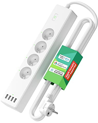 Ansluten grenuttag (typ E), 16A WiFi-uttag kompatibel med Alexa, Google Home och SmartThings, programmerbar grenuttag (4 AC-uttag och 4 USB-portar) med tidsfunktion och fjärrkontroll