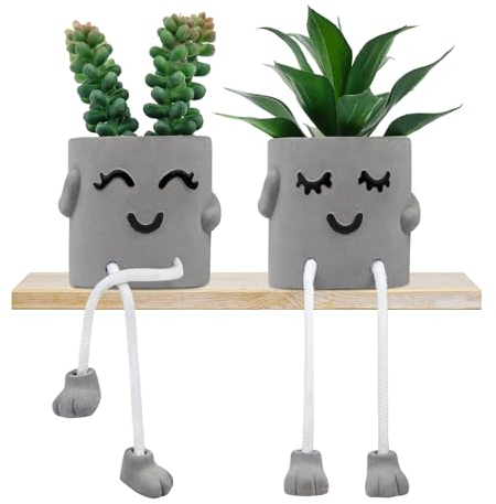 Woltoy 2 Piezas De Plantas Artificiales Decorativas, Plantas Plásticas De Macetas De Cemento, Forma De Patas Colgantes para Caras Sonrientes, para Baño De Sala De Estar De Oficina, Dormitorio