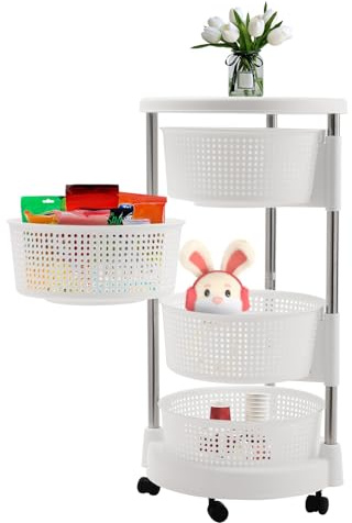 Cesta giratoria de 4 plantas, estante universal multifuncional, carrito de cocina, cesta giratoria de frutas de 360°, verduras, patatas, estante para cocina, baño, habitación infantil