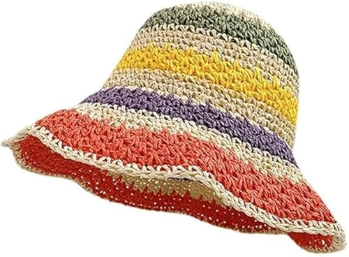 KUMSODE Sombrero de Paja de Las Mujeres, Playa de Verano Sombrero de Sol Plegable Gorra de Sol de ala Ancha Señora Trenzado para Viajes Decoración Vacaciones, Suave Transpirable