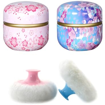 FSSTUD Lot de 2 Pots à Poudre Corporelle Petits Étuis à Poudre Libre Boîtes à Poudre Cosmétique Contenants de Poudre de Bain Thé avec 2 Houppettes à Poudre pour Femmes Maison