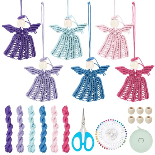 INFUNLY DIY Macrame Angel Kit with Instruction Video - Boho Hanging Ornament for Beginners' Handmade Starter Kit for Car Key, Purse, Bag, and Phone Decor
