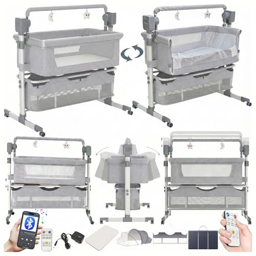Reenborn Beistellbett Baby, Convertible Babybett für Co-Sleeping, Beistellbett Baby Boxspringbett mit Rollen Multifunktionale Faltbare mit 5 Schwankende Getriebe, Großer Raum (601 Mid Grey)