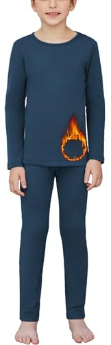 Arshiner sous-vêtements Thermiques pour Enfants Fonctionnel De sous-vêtement Thermiques pour Garçon pour Ski Cyclisme Et Football - Tee Shirt Longue&Leggings Set Bleu Marine 140