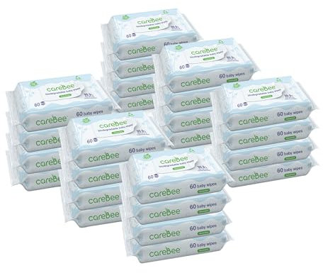 CareBee 99.9% Water Baby Wipes | Biodegradable, Plant-Based & Plastic-Free | Hypoallergenic, Unscented, Extra Gentle for Sensitive Newborn Skin | 60 wipes per Pack (1 count (Pack of 24))