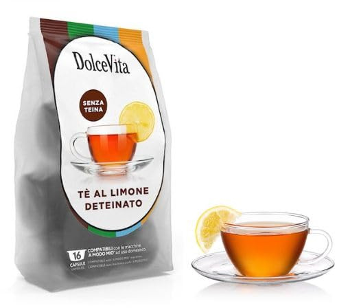 80 Capsule ThE' DETEINATO AL LIMONE Compatibili Lavazza A MODO MIO Marchio Dolce Vita - Prodotto Senza Glutine - Senza Lattosio - Senza Caffeina - Vegano -
