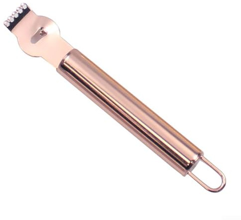 Rallador de frutas cítricas de acero inoxidable con lazo para colgar y mango cómodo para pelar limones y naranjas (oro rosa)