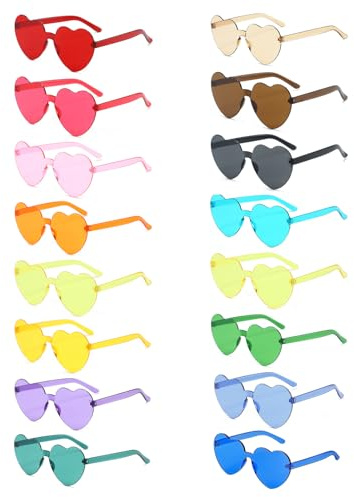 Hiuyavy Party Glasses, 16 PCS Heart Shaped Sunglasses, Rimless Sunglasses Festival & Retro Styles Hippie Sunglasses for Men & Women - Masquerade Party Decoration(16 Colors)
