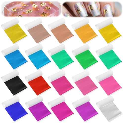 Tyqour 100PCS Gold Leaf Sheets 20 Colors Gold Foil Sheets Gold Foil Paper for Arts Decoration, Picture Frames, Nails, Handicrafts