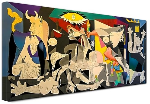 Generico Quadro stampa su tela - Riproduzione Guernica di Picasso - Quadri in tela canvas opere d'arte pittori famosi per Soggiorno, salotto e Camera da Letto - Telaio in legno 3 CM - 120X60 CM