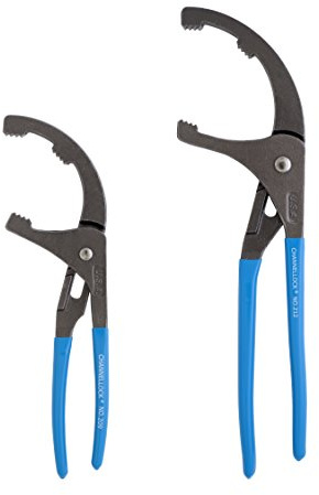 CHANNELLOCK OF-2 2pc Oil Filter/ PVC Pliers Set, Made in USA, Forged High Carbon Steel, Includes 9 and 12-inch Oil Filter/ PVC Pliers, Ideal for Engine Oil Filters, Conduit and Fittings