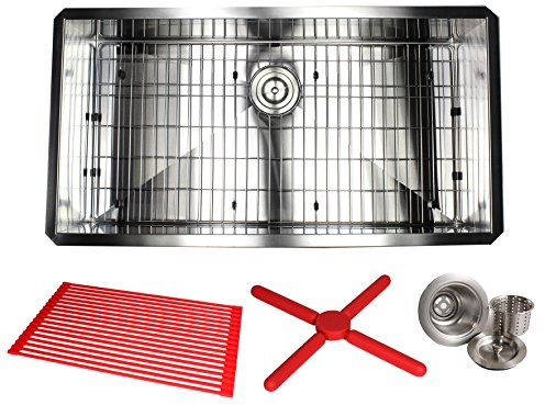 Kingsman ARL-F3619 36 Inch Zero Radius Design 16 Gauge Undermount Single Bowl Stainless Steel Kitchen Sink Premium Package